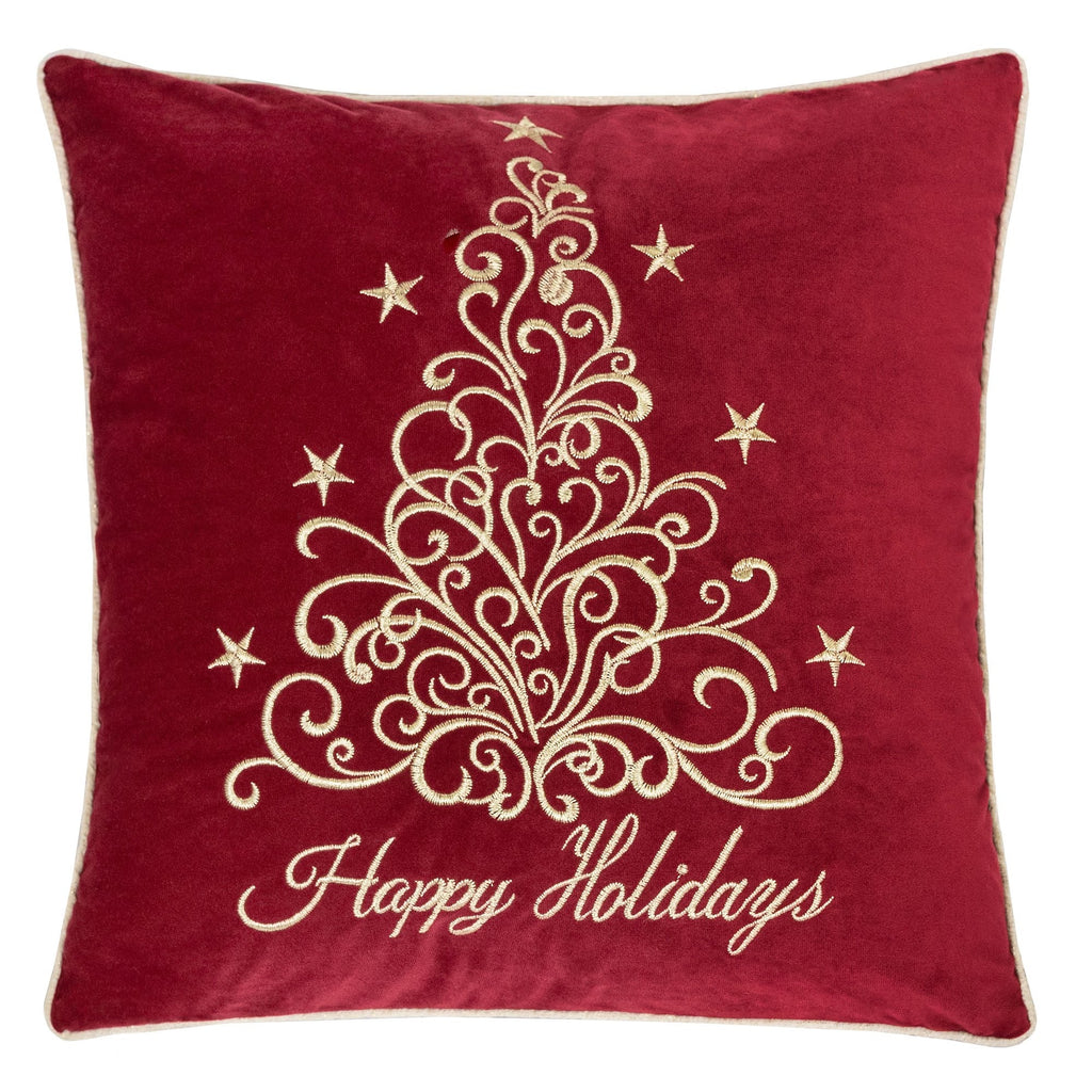 Happy Holidays Embroidered Velvet Throw Pillow