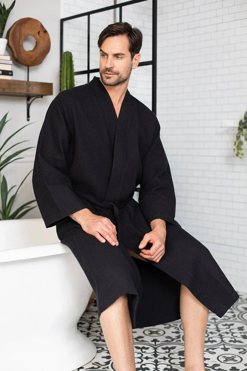 Waffle Spa Bathrobe for Men – Absorbent, Lightweight