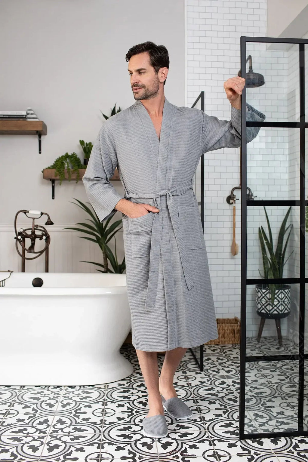Waffle Spa Bathrobe for Men – Absorbent, Lightweight