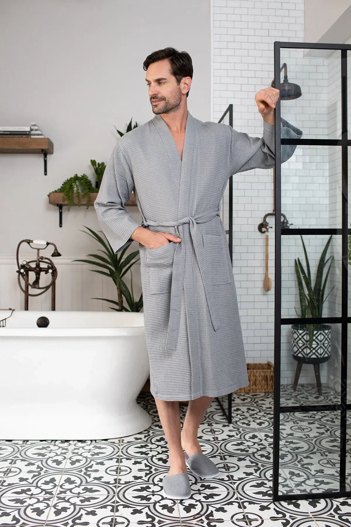 Waffle Spa Bathrobe for Men – Absorbent, Lightweight
