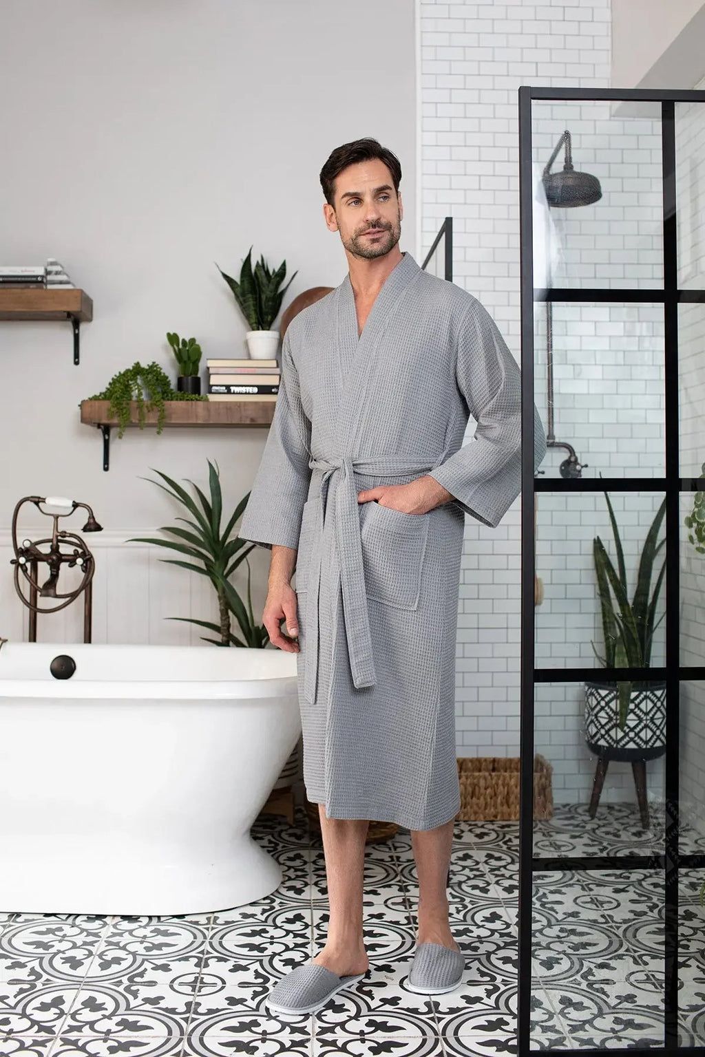 Waffle Spa Bathrobe for Men – Absorbent, Lightweight