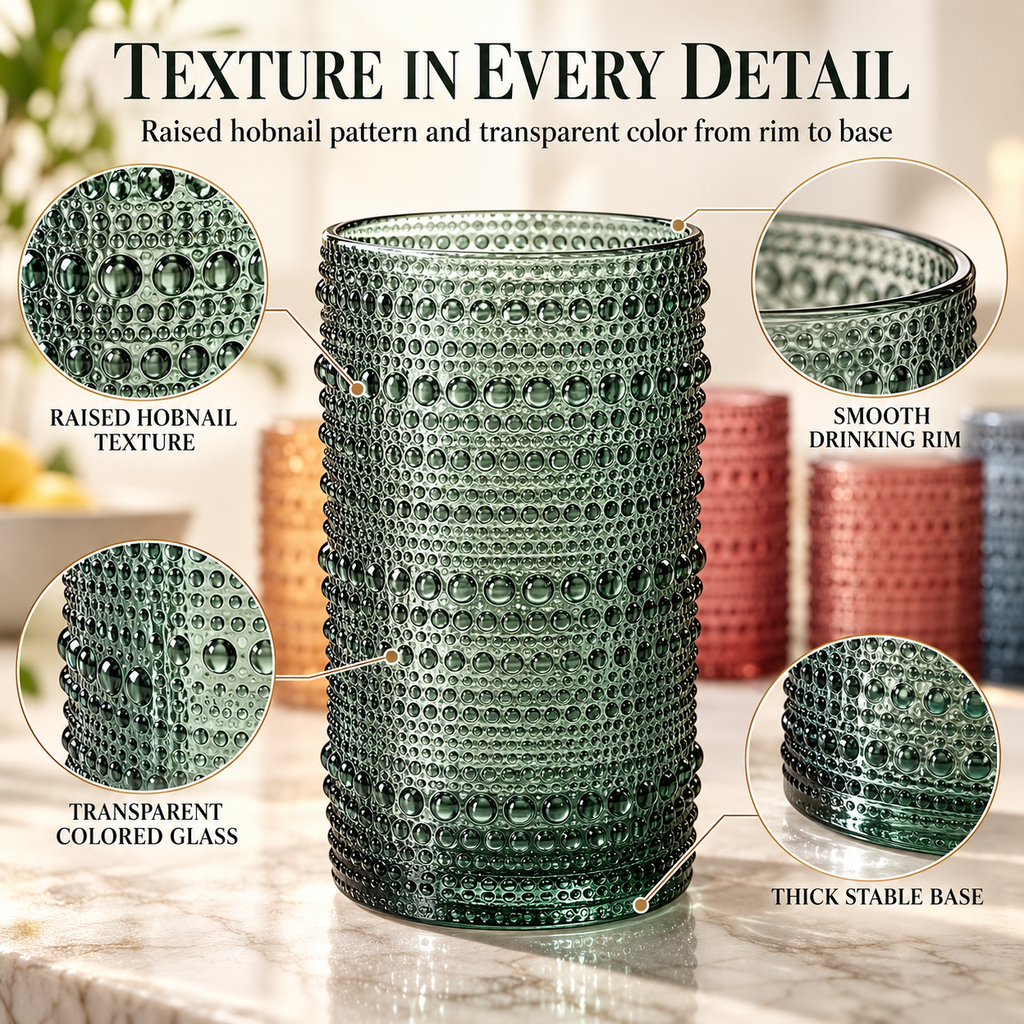 Tonal Hobnail Highball Glassware, Set of 4