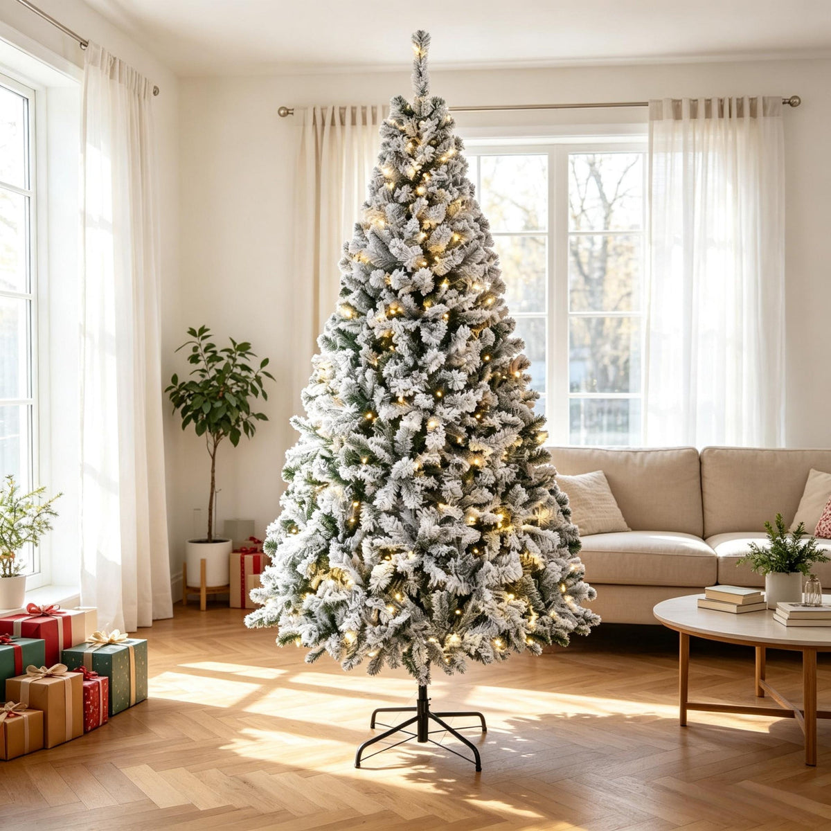 7.5 ft Pre – Lit Flocked Fraser Fir Artificial Christmas Tree