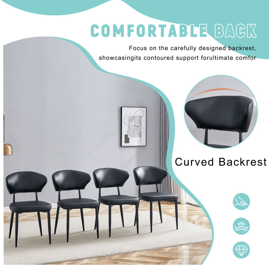 Black Minimalist Ergonomic Dining Chair – Set of 4