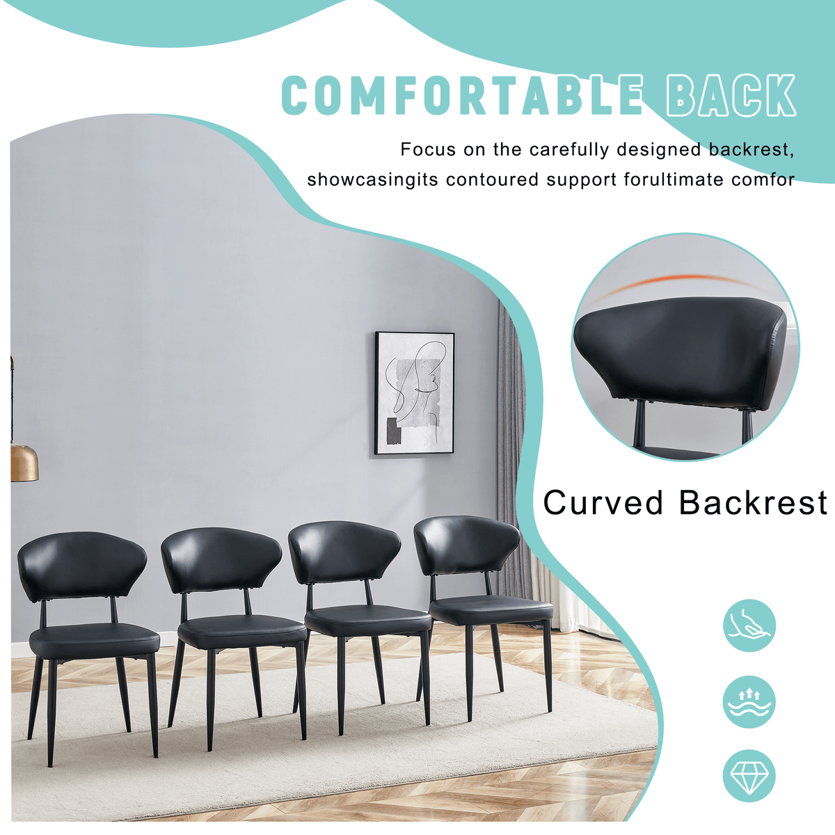 Black Minimalist Ergonomic Dining Chair – Set of 4