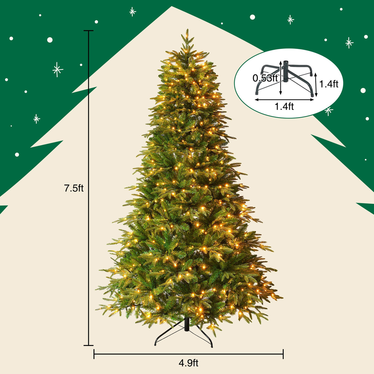 7.5FT Premium Life – Like Full Flocked Christmas Tree