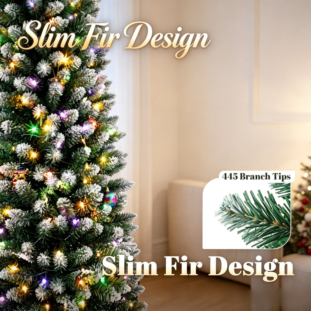 7ft Flocked Pencil Prelit Christmas Tree, Dual – Color