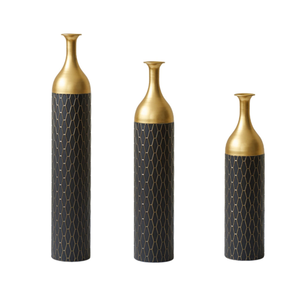 3 – Piece Handcrafted Metal Floor Vase Set