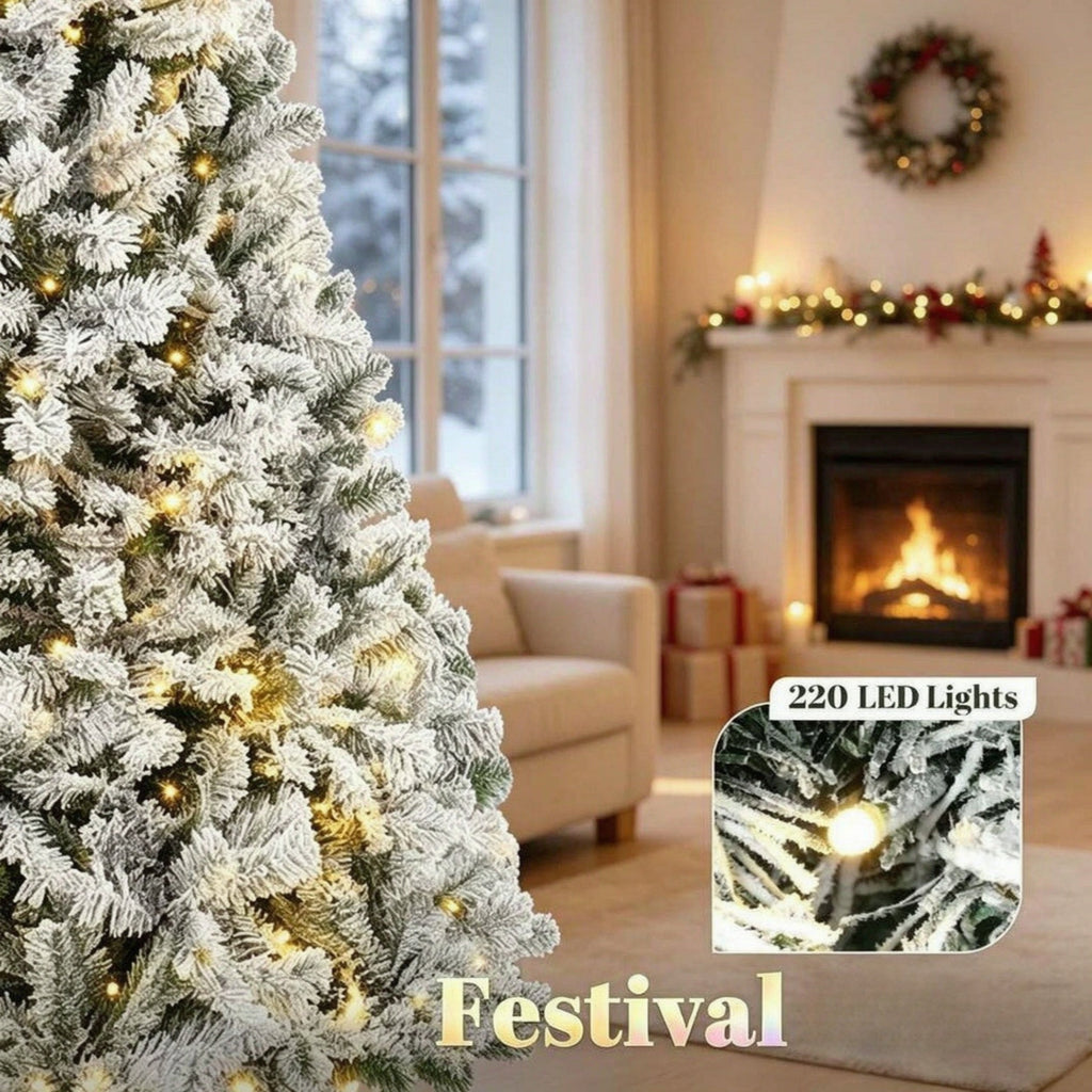 6 ft Pre – Lit Flocked Fraser Fir Artificial Christmas Tree