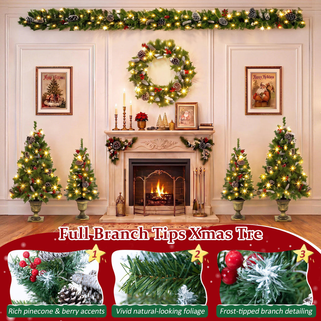 6 – Piece Christmas Tree Set – 4 Trees, Wreath, and Garland