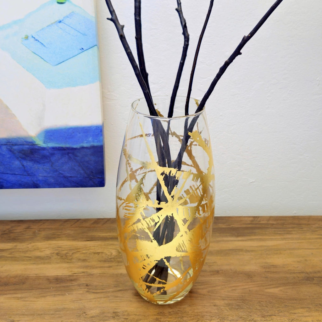 AMARYLLIS 15" Gold Gilded Glass Bullet Vase