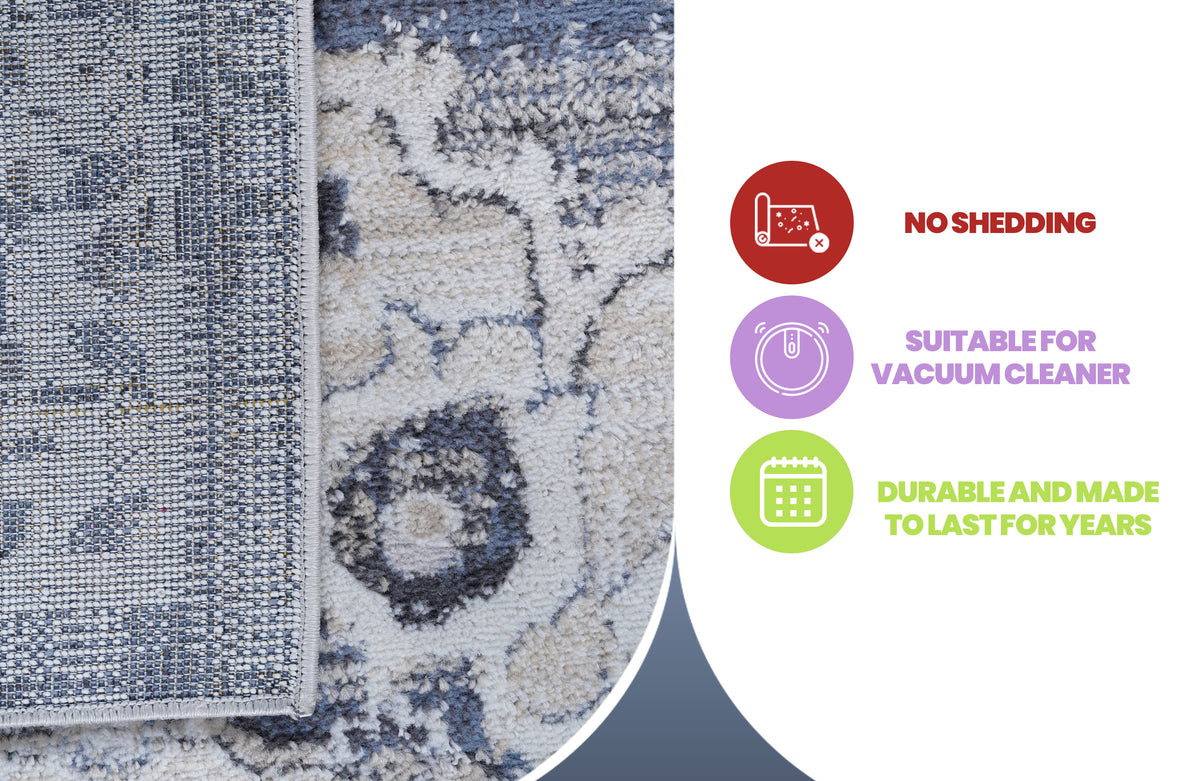 Naar Payas Collection Cream/Blue Medallion Area Rug
