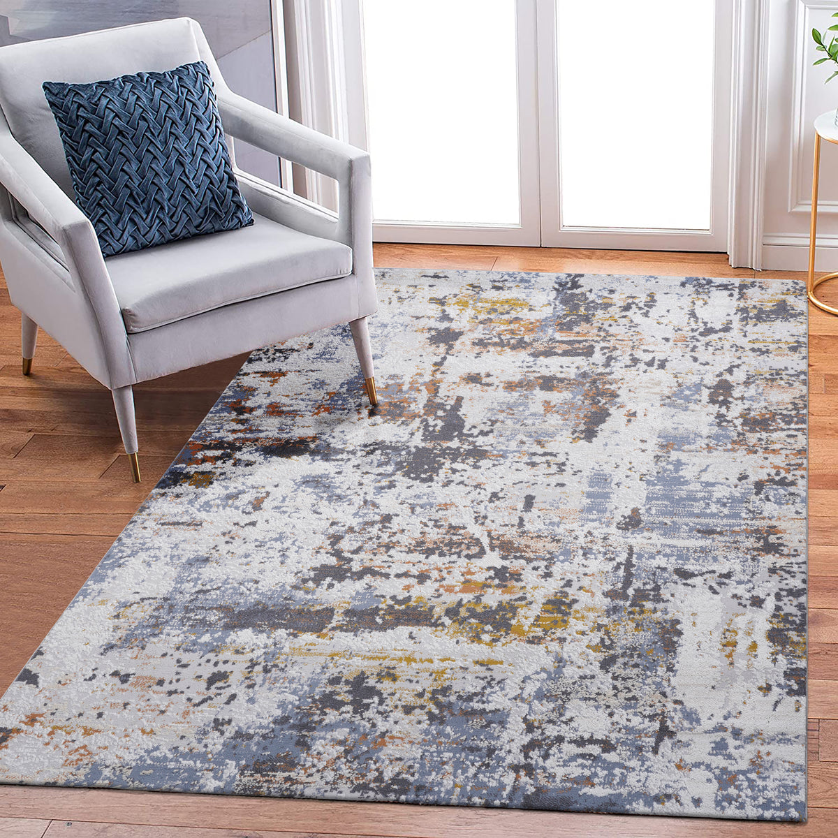 Naar Payas Collection Ivory/Blue Abstract Area Rug