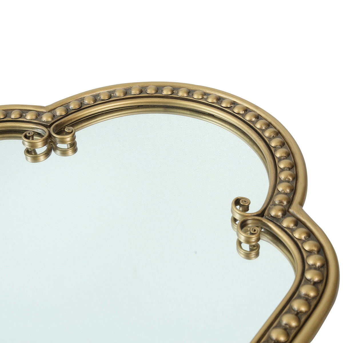 Scalloped Oval Wall Mirror, Vintage Gold Oblong Mirrors with Beaded