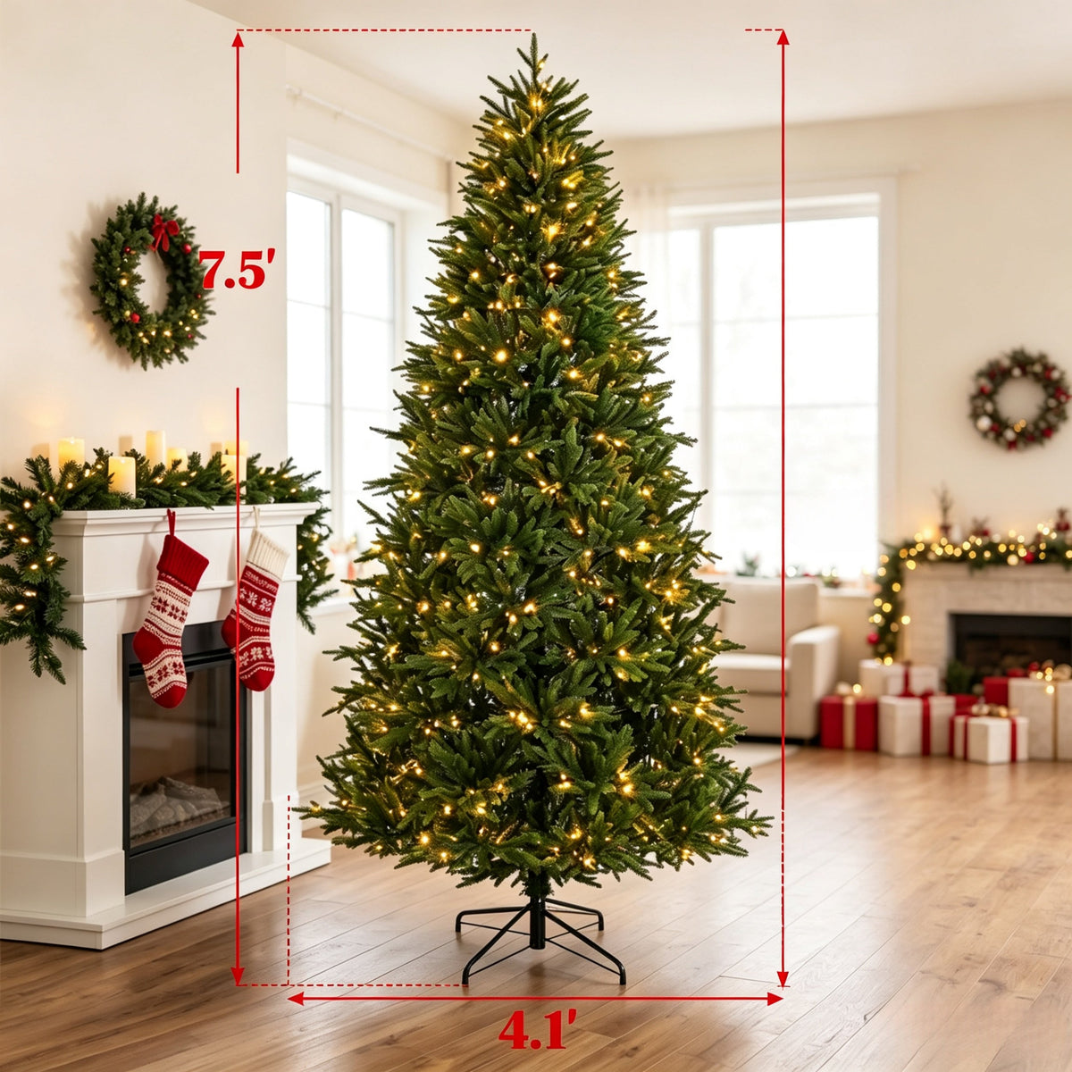 7.5 – Foot Hinged Nordmann Fir Prelit Christmas Tree