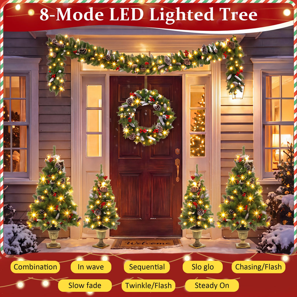 6 – Piece Christmas Tree Set – 4 Trees, Wreath, and Garland