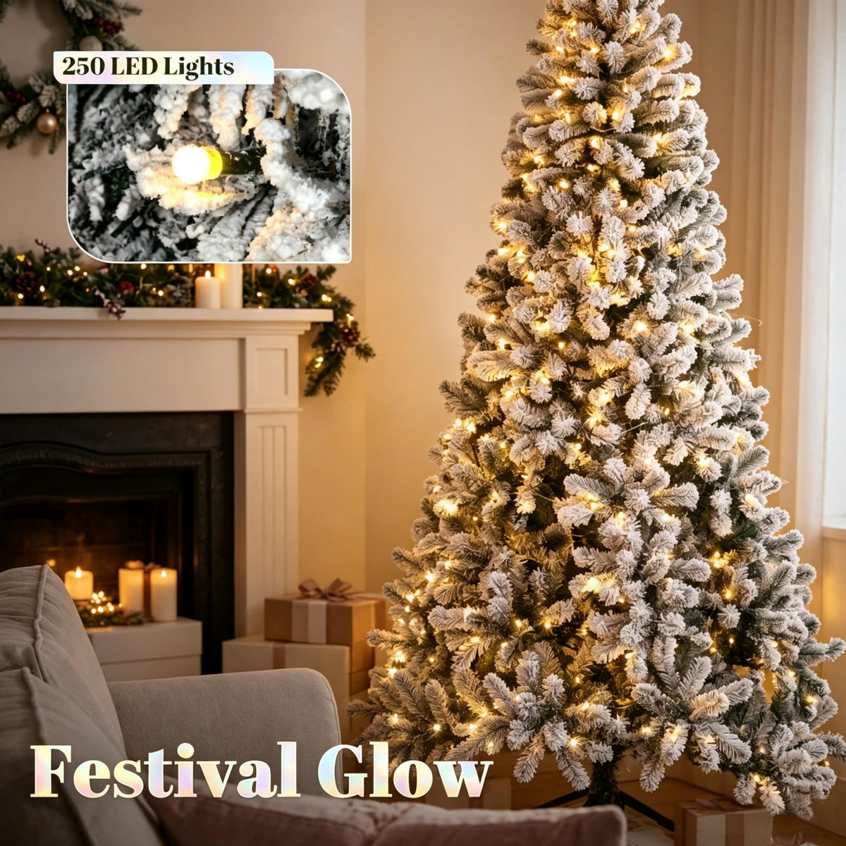 6 ft Pre – Lit Snow – Flocked Northern Pine Artificial Christmas Tree