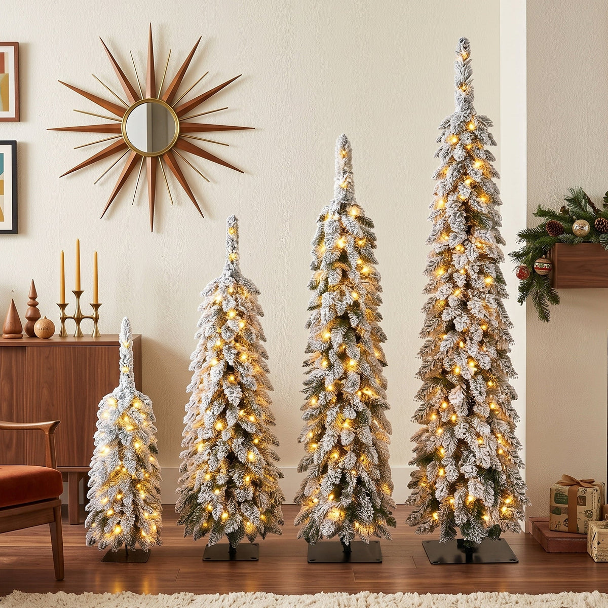 4 Pack Pre – Flocked Christmas Trees