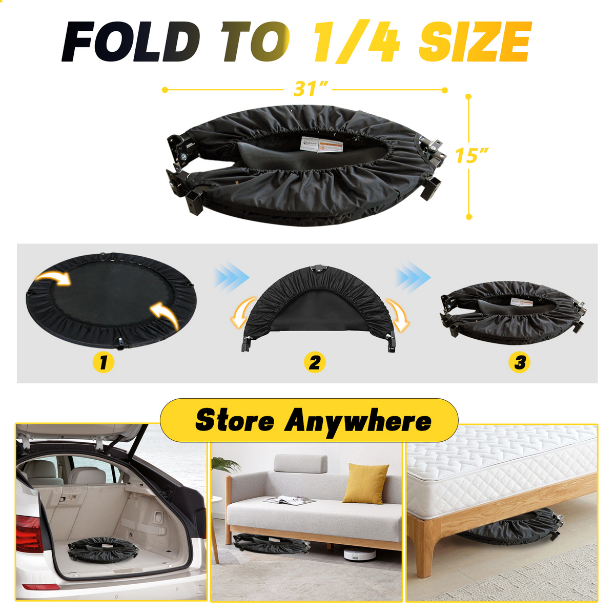 40 Inch Foldable Trampoline with Handle – Standard Spring – Black