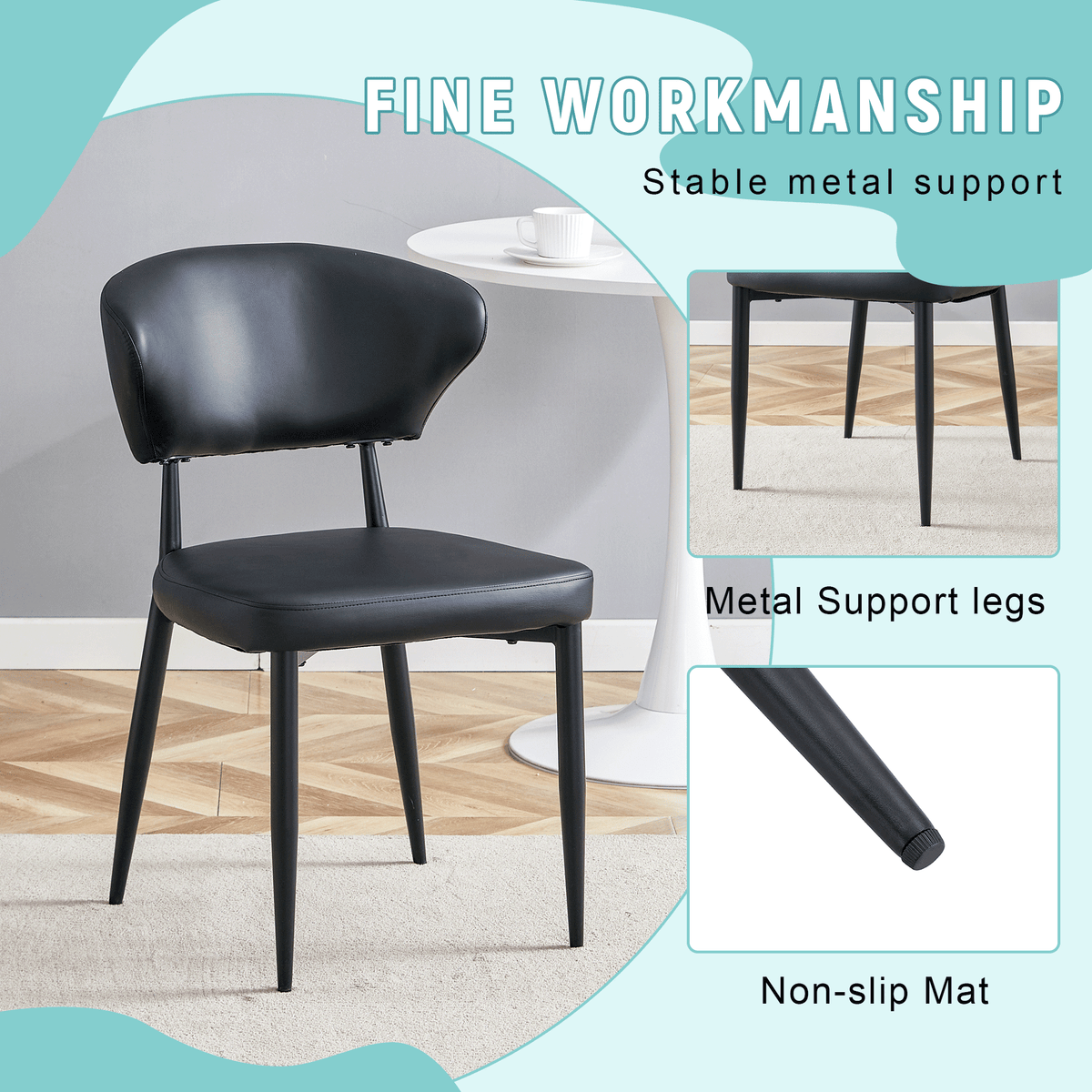 Black Minimalist Ergonomic Dining Chair – Set of 4