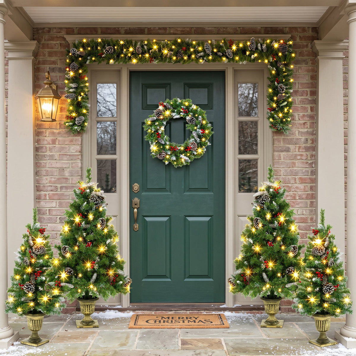 6 – Piece Christmas Tree Set – 4 Trees, Wreath, and Garland