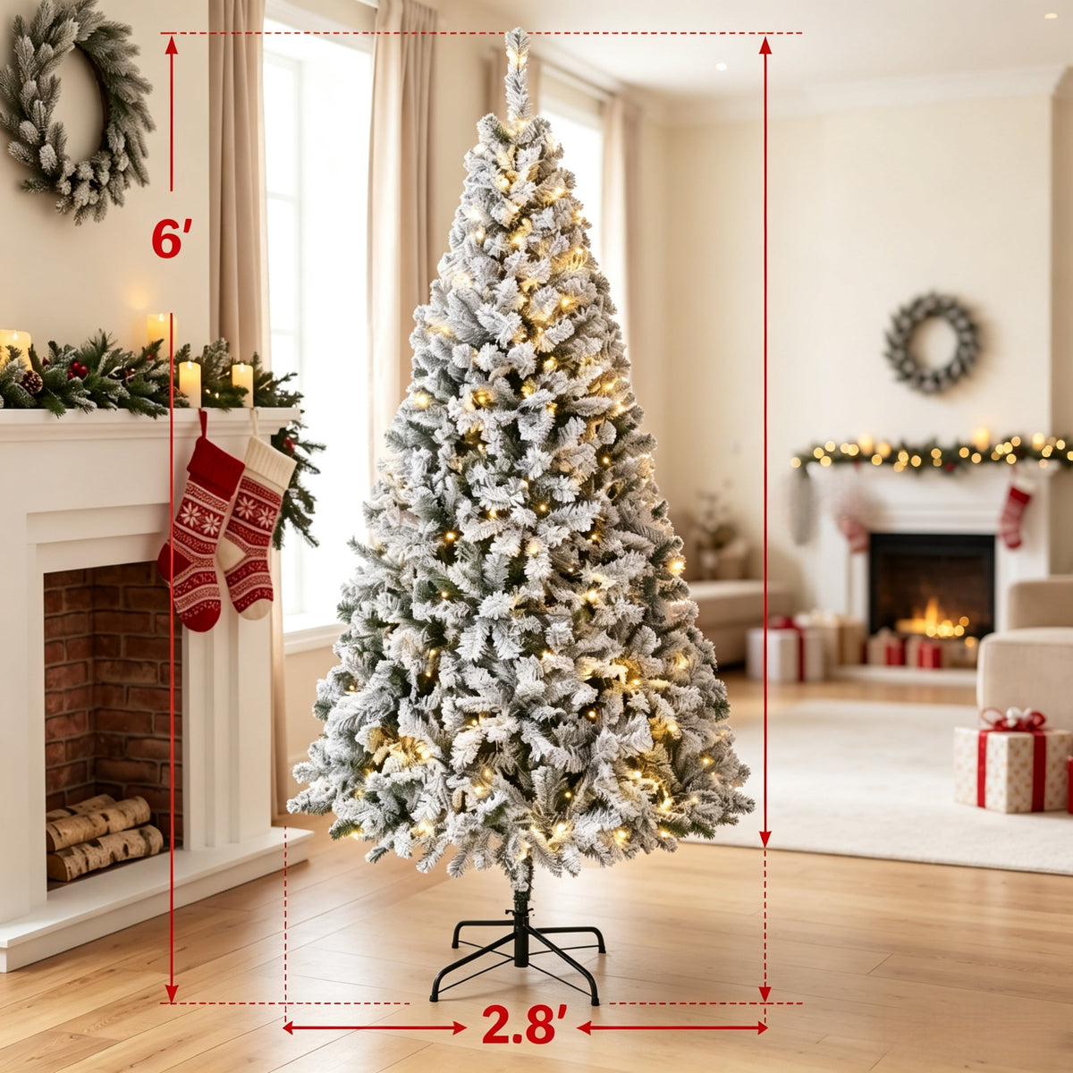 6 ft Pre – Lit Flocked Fraser Fir Artificial Christmas Tree