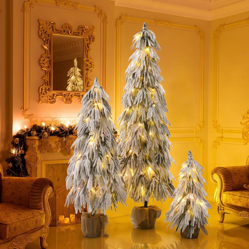 Pre – Lit Flocked Christmas Tree Set of 3