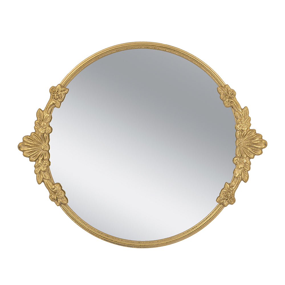 Gold-Framed Round Mirror Tray