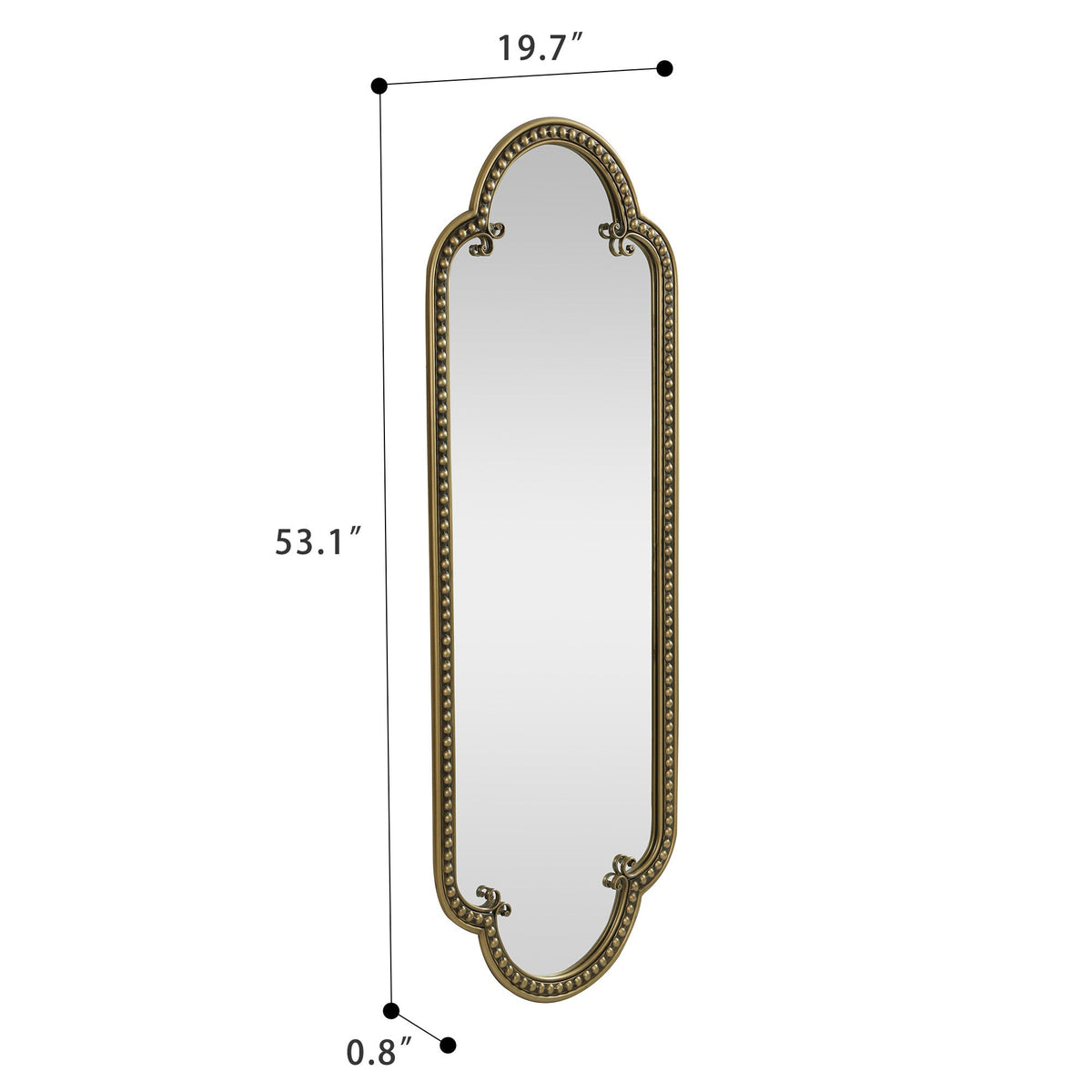 Scalloped Oval Wall Mirror, Vintage Gold Oblong Mirrors with Beaded