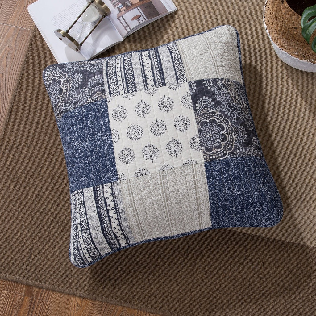 DaDa Bedding Patchwork Denim Blue Elegance Bohemian Euro Sham – 26” x 26" – 1PC (JHW660)