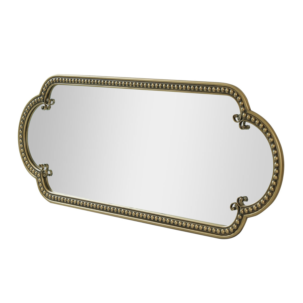 Scalloped Oval Wall Mirror, Vintage Gold Oblong Mirrors with Beaded