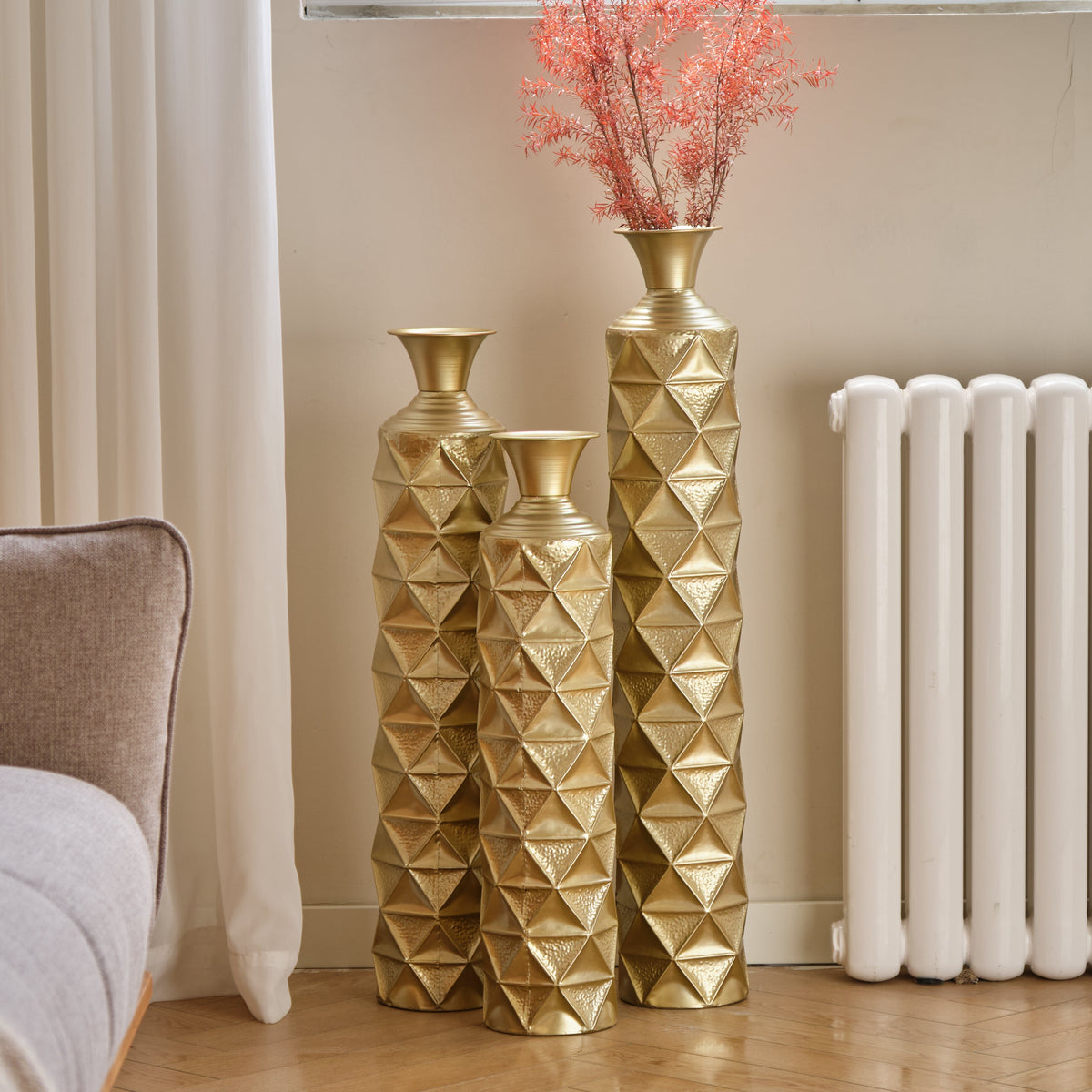 Semi – Handmade Metal Floor Vase Set of 3