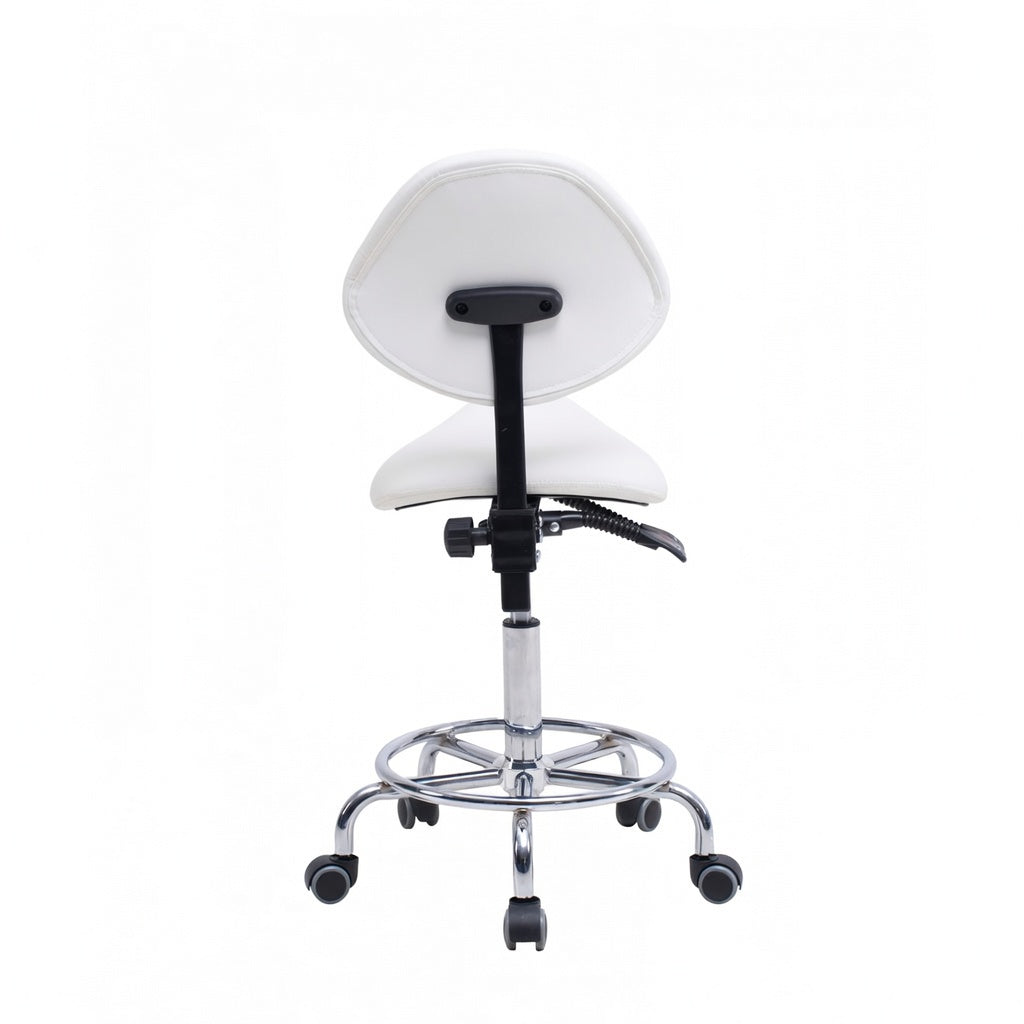 Saddle Stool Chair with Backrest – White