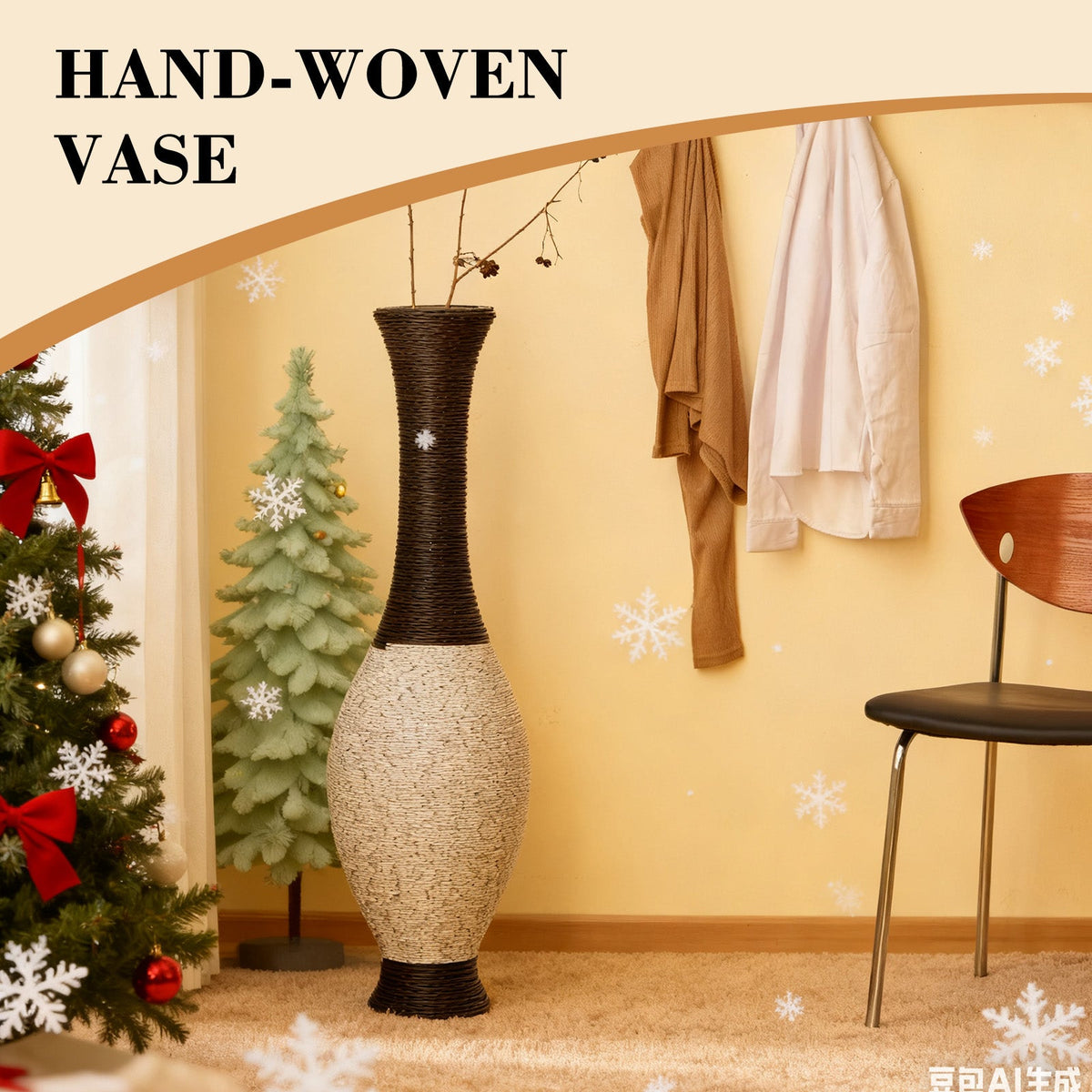Hand – Woven PVC Rattan Look Floor Vase