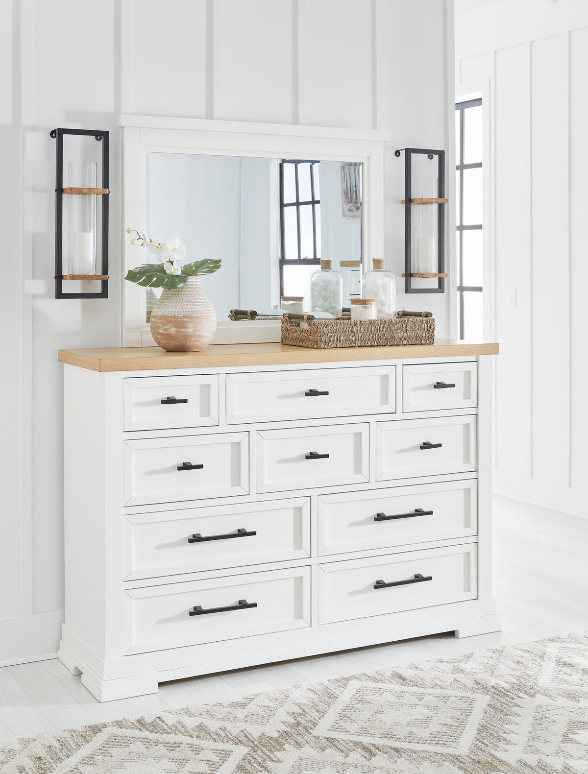 Ashbryn – Dresser And Mirror – White / Natural