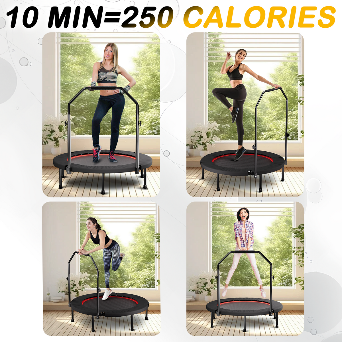 40 Inch Foldable Trampoline with Handle – Standard Spring – Black