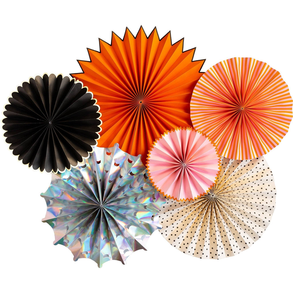 Pink, Black & Orange Halloween Paper Fan Set – 6ct