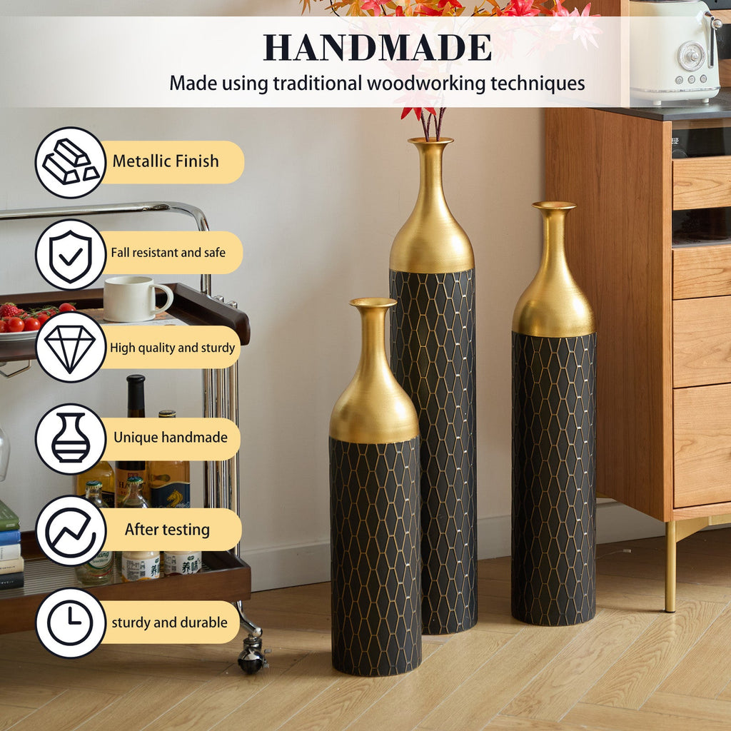 3 – Piece Handcrafted Metal Floor Vase Set