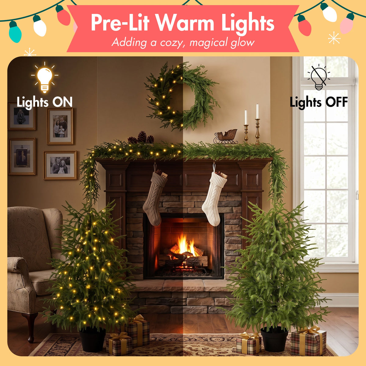 4 – Piece Christmas Tree Set – 2 Trees, Wreath, and Garland