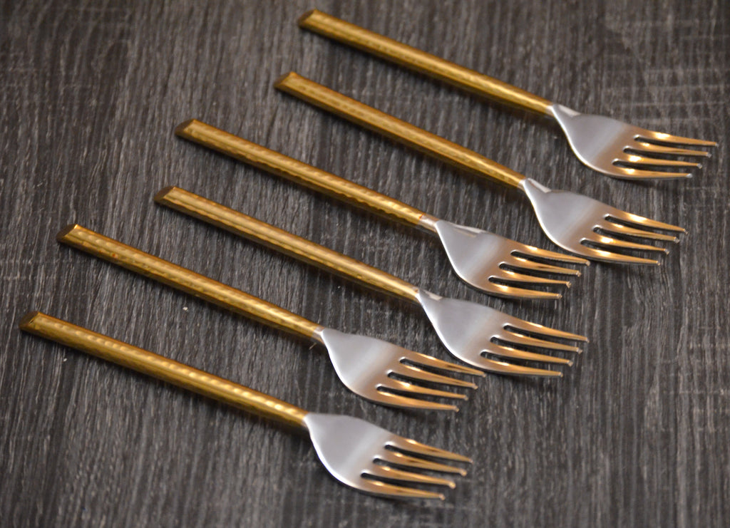Dinner Forks Gold Stainless Steel Flatware Set of 6
