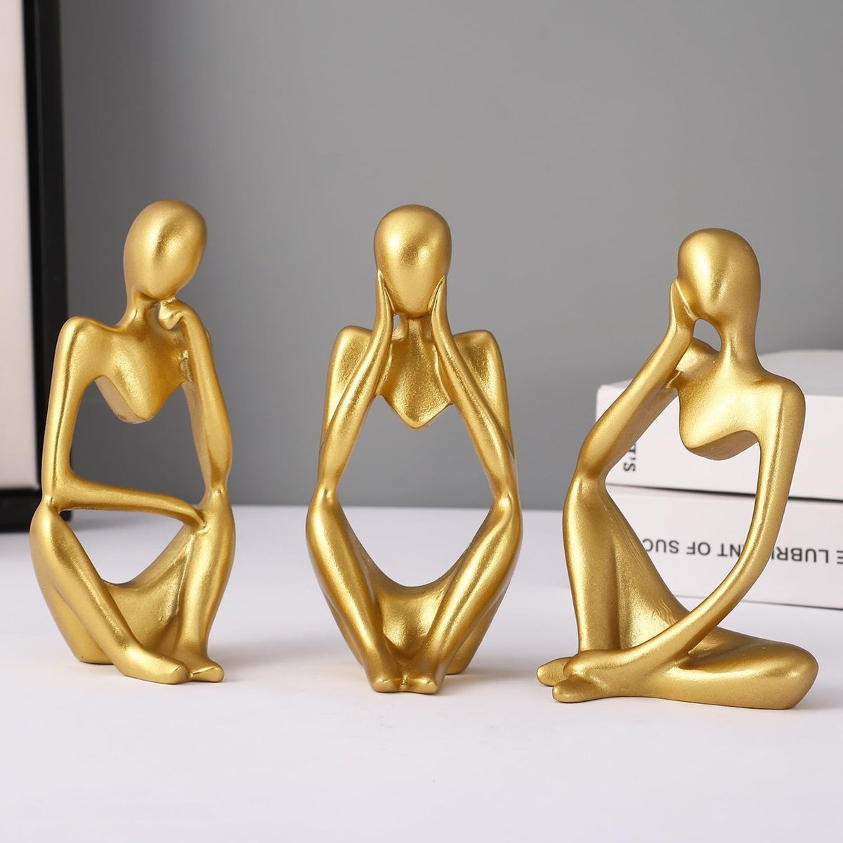 Modern Gold Abstract Thinking Figurines – Set of 3 Minimalist