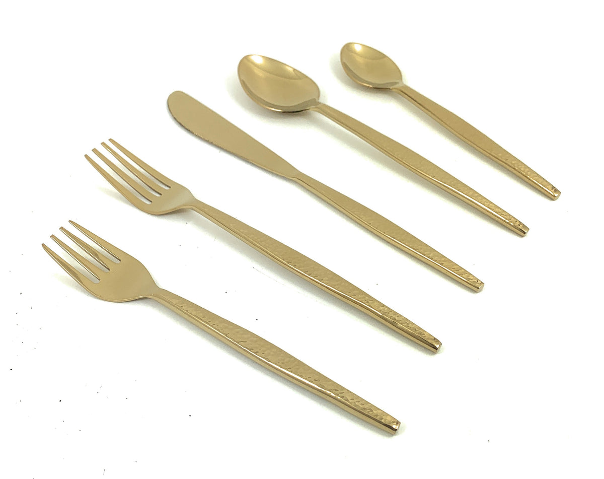 Vibhsa 20 Piece Gold Flatware Set, Service for 4 – Hammered