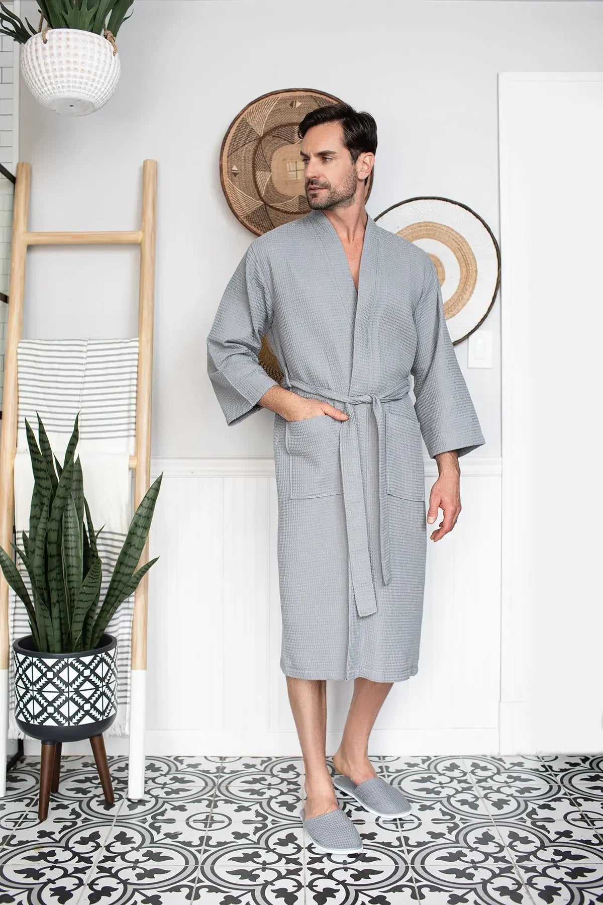 Waffle Spa Bathrobe for Men – Absorbent, Lightweight
