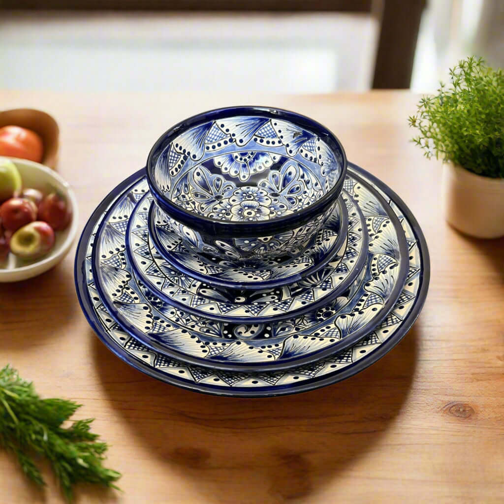 5 – Piece Talavera Dinnerware Set | Blue & White Tableware for 1