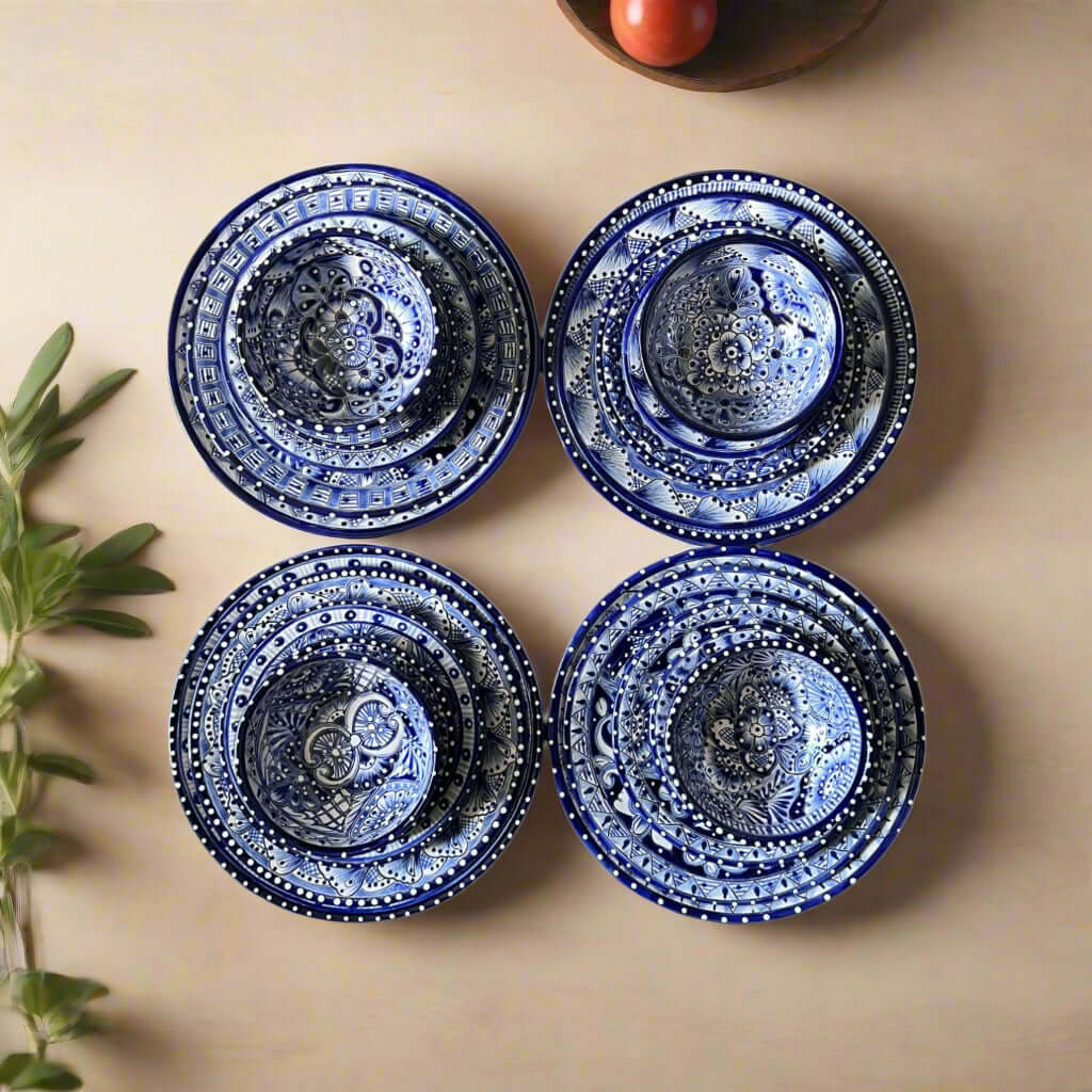 Talavera Dinnerware Set | 40 – Piece Blue & White Tableware for 8