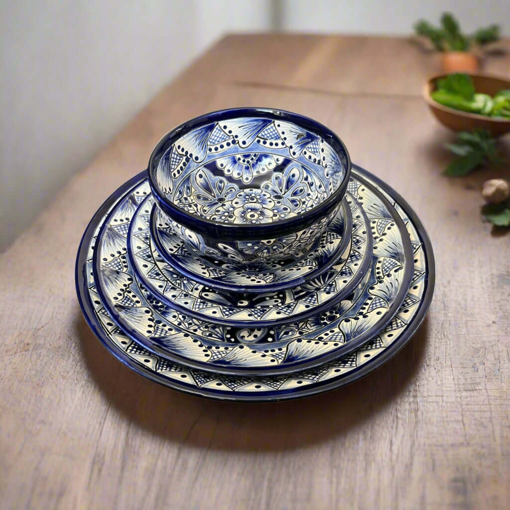 30 – Piece Talavera Dinnerware Set | Blue & White Tableware for 6