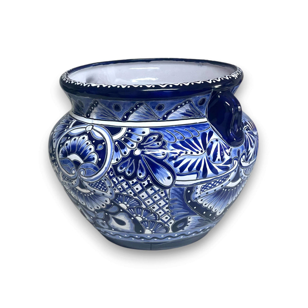 Handmade Talavera Planter | Blue & White Flower Pot