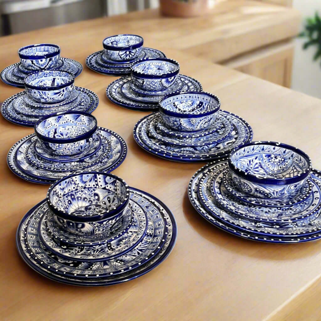 Talavera Dinnerware Set | 40 – Piece Blue & White Tableware for 8