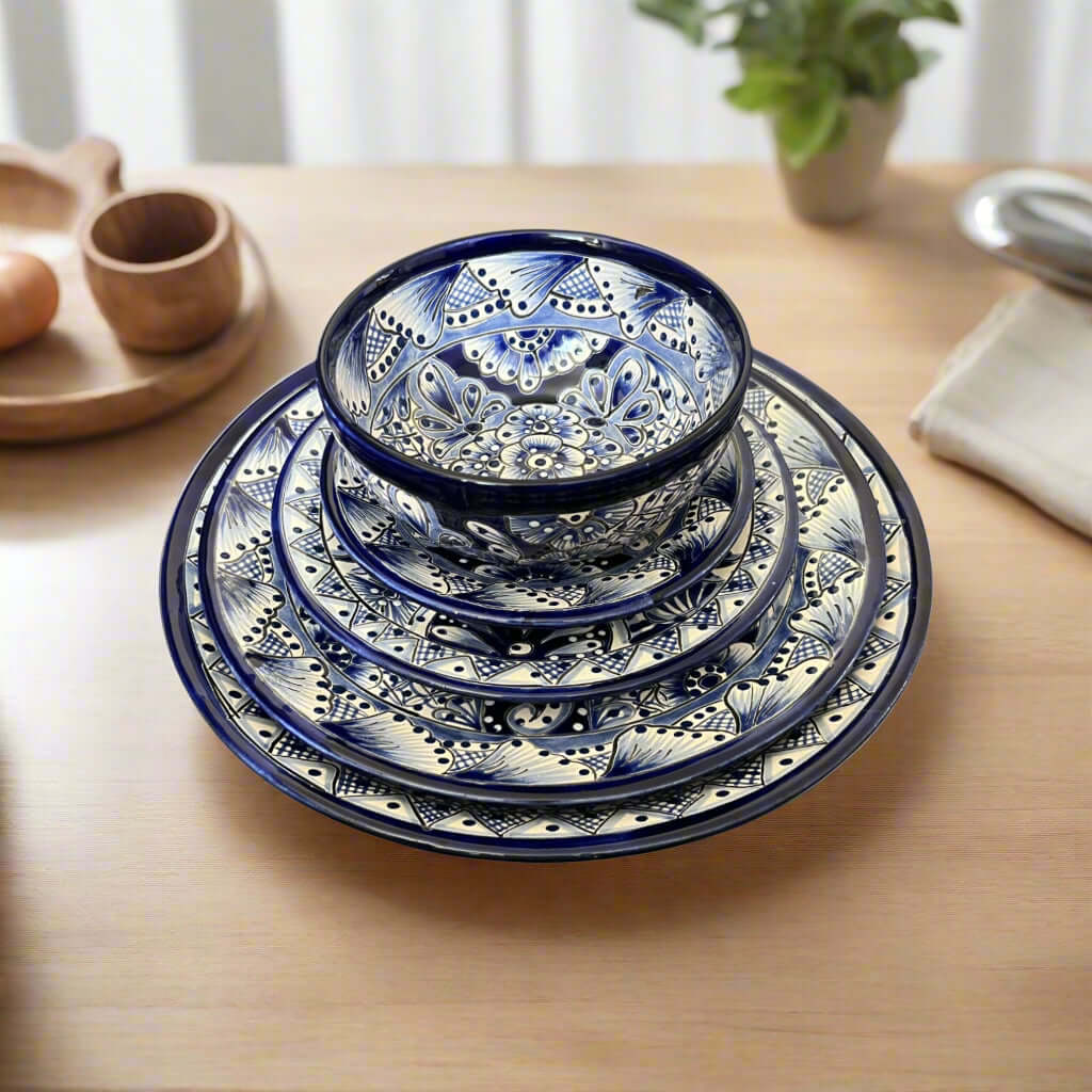 Talavera Dinnerware Set | 20 – Piece Blue & White Tableware for 4