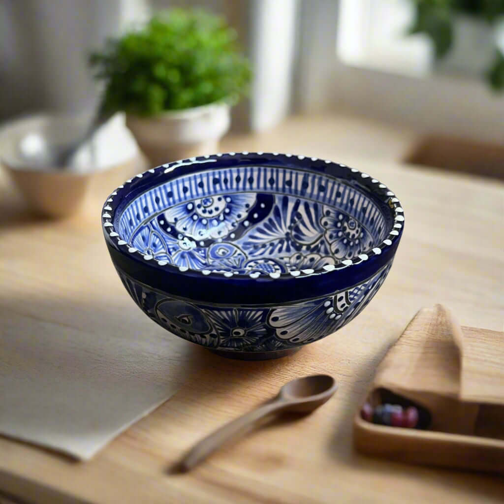 5" Talavera Blue & White Bowl | Handmade Mexican Dinnerware